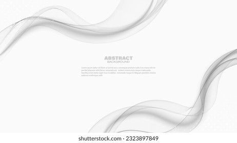 Abstract wavy banner. Gray transparent waves on a transparent background.