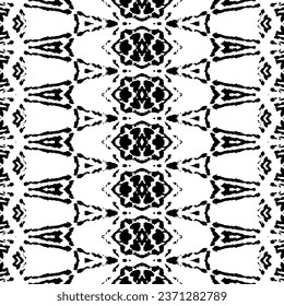 Abstract Wavy Batik. Black Color Bohemian Pattern. Doodle Aztec Dark Pattern. Black Colour Dark Scribble Pattern. Ethnic Ink Doodle Vector. Simple Tribal Ink Batik. Seamless Ink Scribble Design