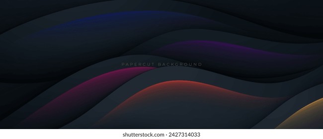 Abstract wavy black background with colorful light decoration design vector