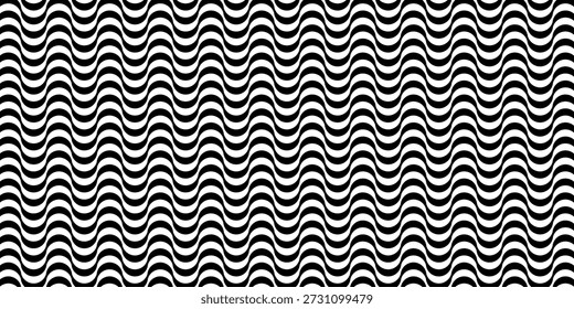 Abstraktes wellenförmiges Schwarz-Weiß-Muster im traditionellen portugiesischen Pflasterstil. Ikonisches Copacabana-Gehsteigdesign, geometrische Vektortextur von der Strandpromenade von Rio de Janeiro.