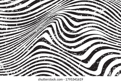 Abstract wavy black and white stripes in grunge style.