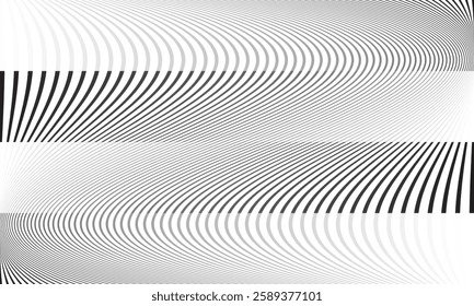 Abstract Wavy Black-and-White Optical Illusion with Distorted Flowing Lines, Creating a Dynamic and Mesmerizing Geometric Pattern