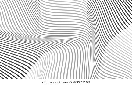 Abstract Wavy Black-and-White Optical Illusion with Distorted Flowing Lines, Creating a Dynamic and Mesmerizing Geometric Pattern