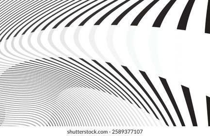 Abstract Wavy Black-and-White Optical Illusion with Distorted Flowing Lines, Creating a Dynamic and Mesmerizing Geometric Pattern