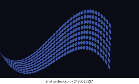 Abstract wavy blending line creative big data flowing dark blue background.