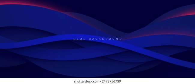 Abstract wavy blue background with gold accents and red light design