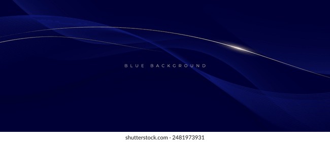 Abstract wavy blue background with gold accents and red light design