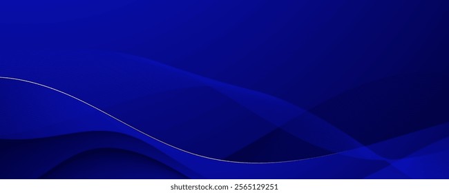 Abstract wavy blue background with gold accents and red light design