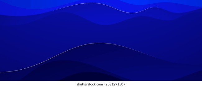 Abstract wavy blue background with gold accents and red light design