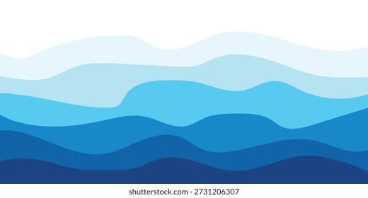 Abstract wavy blue background, Layered Sea Waves and Beach Vector Background Illustration.