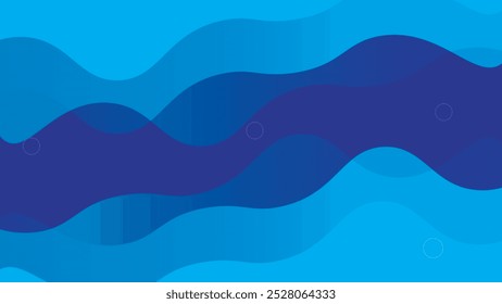 Abstrakter, wellenförmiger, blauer und dunkelblauer, geschichteter Hintergrund mit subtilen, kreisförmigen Mustern, die einen fließenden und dynamischen visuellen Effekt erzeugen. Hintergrund abstrakte Hintergrund Banner Poster Karte Wallpaper Website-Header.