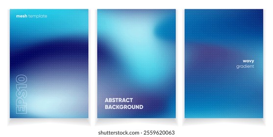 Abstract wavy blue liquid background card set with gradient mesh. Blurred fluid colorful background. Modern design template for web covers, ad banners, posters, brochures etc.