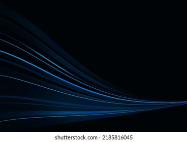 Abstract wavy blue speed effect on black background vector illustration