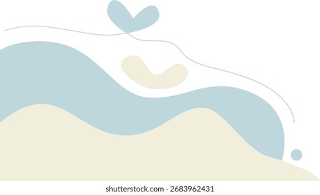 Abstract wavy border element with light blue and beige colors and heart detail.