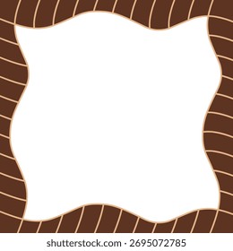Abstract wavy brown frame. Liquid chocolate or coffee border template concept with copy space. Wavy frame with minimalist lines.