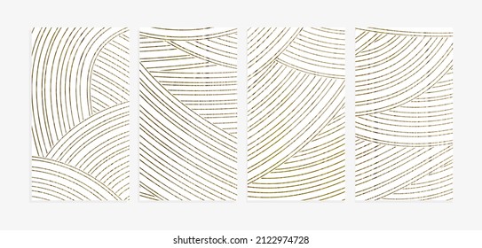 abstract wavy brush beige lines vector background set