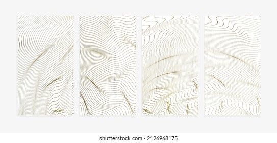abstract wavy brush beige lines vector background set