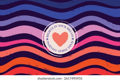 abstract wavy charcoal texture background with  positive quote and heart, drawn , wallpaper, cover, backdrop, vector illustration