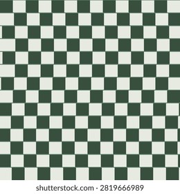 Abstract wavy checker illusion with bulge effect in forest colors, geometric vector optical art for posters and surface design.