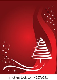 An abstract wavy Christmas background with a Christmas tree and stars