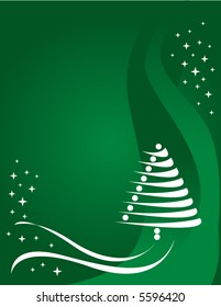 An abstract wavy Christmas background with a Christmas tree and stars