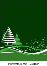 An abstract wavy Christmas background with Christmas trees and stars