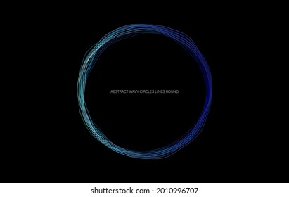 Resumen círculos ondulados líneas redondeadas de color azul del marco aislado sobre fondo negro. Concepto tecnológico moderno. ilustración vectorial