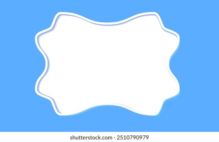 Nuvem ondulada abstrata sobre fundo azul. Quadro de Nuvem Branco Estilizado em Azul. Forma branca fluida com borda ondulada. Arte abstrata minimalista em azul e branco. Ilustração criativa do quadro da nuvem. Ondulado Elegante 