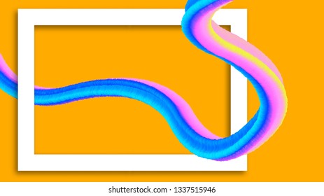 Abstract wavy colorful background with fluid shape and frame. Trendy liquid vector illustration for cards, covers, wallpapers, banners.