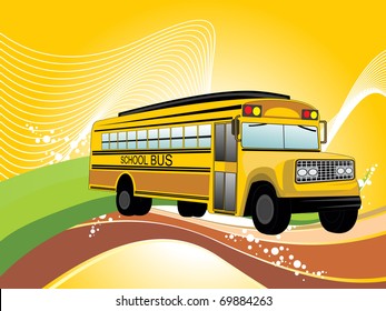 abstract wavy, colorful stripes background with school bus