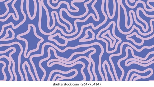 Linhas de contorno ondulado abstrato formam um padrão de labirinto sem costura em rosa pastel e violeta. Uma textura orgânica moderna perfeita para o design moderno. Ideal para papéis de parede ou têxteis.
