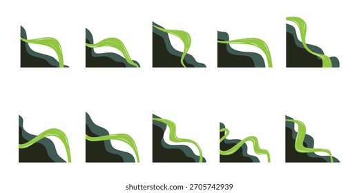 Abstract Wavy Corner Set Illustration 