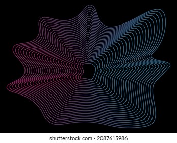 Abstract wavy curved lines, irregular neon gradient colorful shape. Dark moody, technology background. Tech concept.