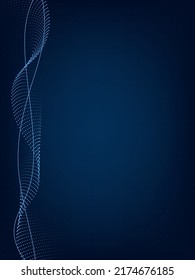Abstract wavy curved lines, texture on gradient blue technology background with small dots. Digital data visualization. Tech, business, science concept. Use for banner, presentation, template.	