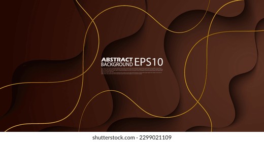 Abstract wavy dark brown luxury background template vector with shadow and gold lines.Futuristic background with strong pattern design.Eps10 vector