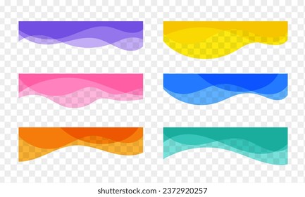 Abstract wavy decor elements collection. Colorful curvy banner set isolated on transparent background