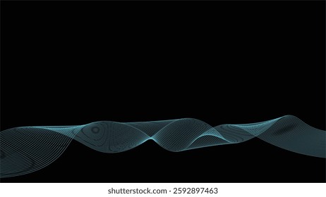 Abstract Wavy Design with Light Blue Waves on a Black Background