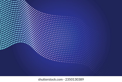 Abstract wavy doted line art in  blue background, vector art illustration