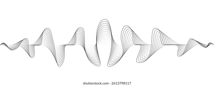 Abstract wavy dots lines of the sound wave. Dynamic pulsating wave. Musical symbol of the frequency of digital music. Vector illustration
