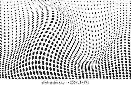 Abstract wavy dots pattern black and white background