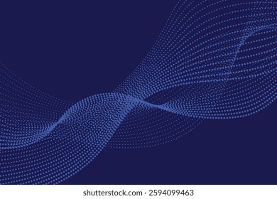 Abstract wavy dotted curved dark blue background. vector futuristic background with particle waves Beautiful shaped array of glowing dots