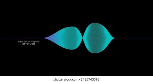 Abstract wavy dynamic blue green violet light lines curve banner on black background in concept technology, neural network, neurology, science, music, neon light.