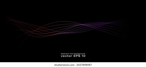 Abstract wavy dynamic blue green violet light lines curve banner on black background in concept technology, neural network, neurology, science, music, neon light