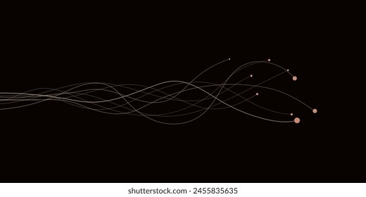 Abstractas ondulado dinámico azul verde violeta líneas de luz curva Anuncio sobre fondo negro en tecnología de concepto, red neuronal, neurología, ciencia, música, luz de neón