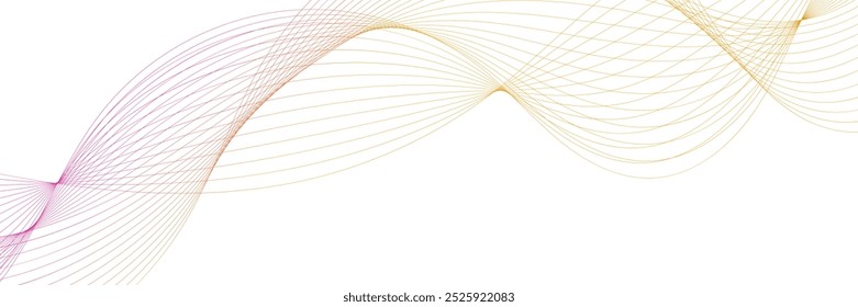 Banner de curva de linhas de luz violeta azul verde ondulado em fundo preto em tecnologia de conceito, rede neural, neurologia, ciência, música, luz neon