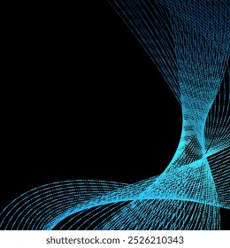 Abstract wavy dynamic blue green violet light lines curve banner on black background in concept technology, neural network, neurology, science, music, neon light