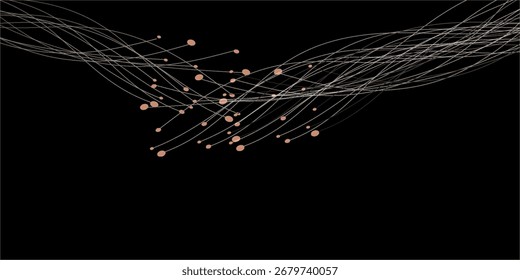 Abstractas ondulado azul dinámico verde violeta líneas de luz curva de Anuncio sobre fondo negro en concepto de tecnología, red neuronal, neurología, ciencia, música, luz de neón

