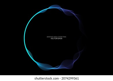 Abstract wavy dynamic blue light lines circle swirl round curve shape isolated on black background in concept technology, neural network, neurology, science.