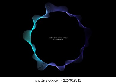 Abstract wavy dynamic blue light lines circle swirl round curve shape isolated on black background in concept technology, neural network, neurology, science.