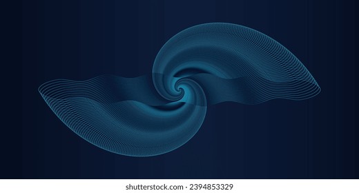 Abstract wavy dynamic blue light lines circle swirl round curve shape isolated on black background in concept of artificial intelligence, sharing science technology, neural network.